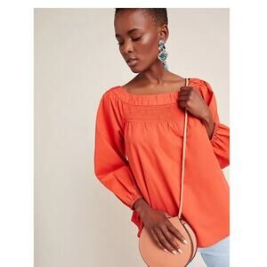 Maeve Jessie Smocked Swing 100% Cotton Full Sleeve Boatneck Blouse Size Small